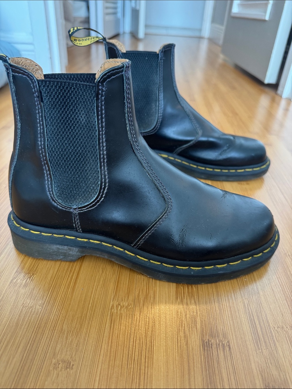 Dr. Martens Black Leather Chukka Boots with Yellow Stitching
